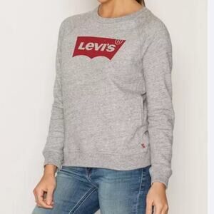 Levi’s classic logo Crewneck sweatshirt pullover long sleeve grey with red logo